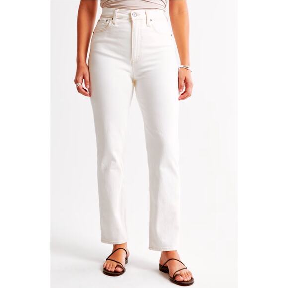 Abercrombie & Fitch The Ankle Straight Curve Love Ultra High Rise Cream‎ Size 24 - Picture 3 of 13